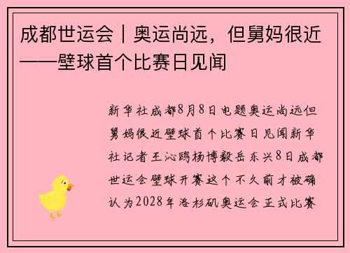 成都世运会｜奥运尚远，但舅妈很近——壁球首个比赛日见闻